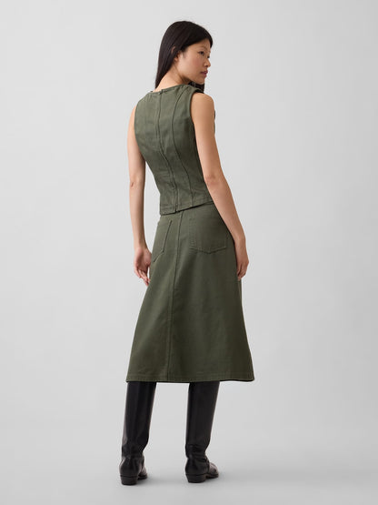 Haki Twill Midi Etek