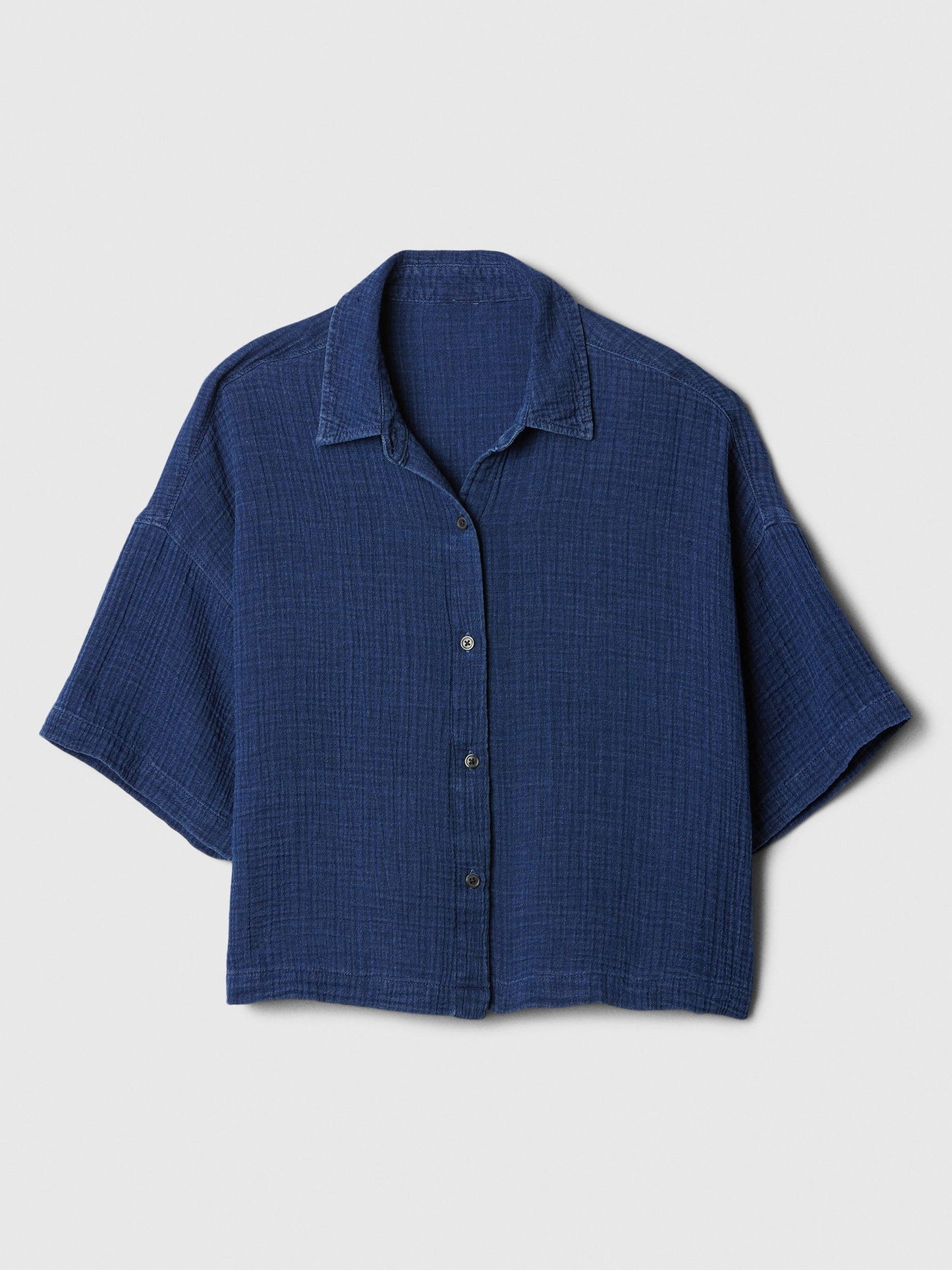 Koyu Mavi Gauze Crop Bluz