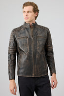 Morant Erkek Kahverengi Vintage Slim-fit Deri Ceket