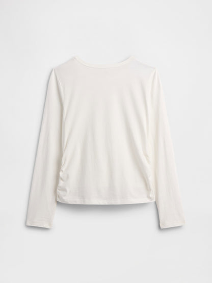 Beyaz Ruched Grafik Baskılı T-shirt