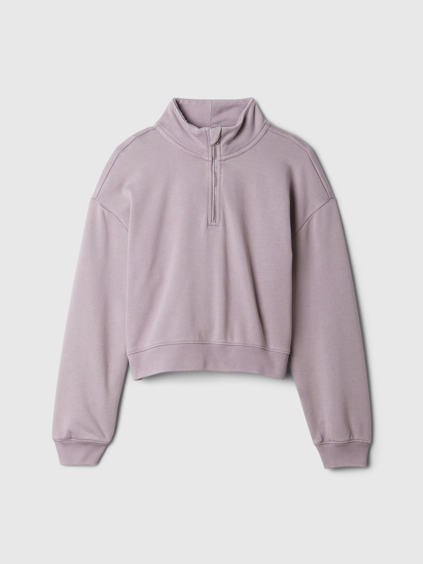 Lila Vintage Soft Yarım Fermuarlı Crop Pullover Sweatshirt