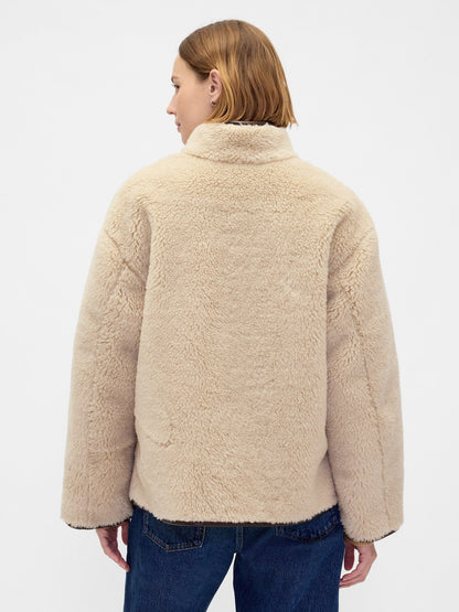 Bej Recycled Sherpa & Vegan Deri Trim Mont
