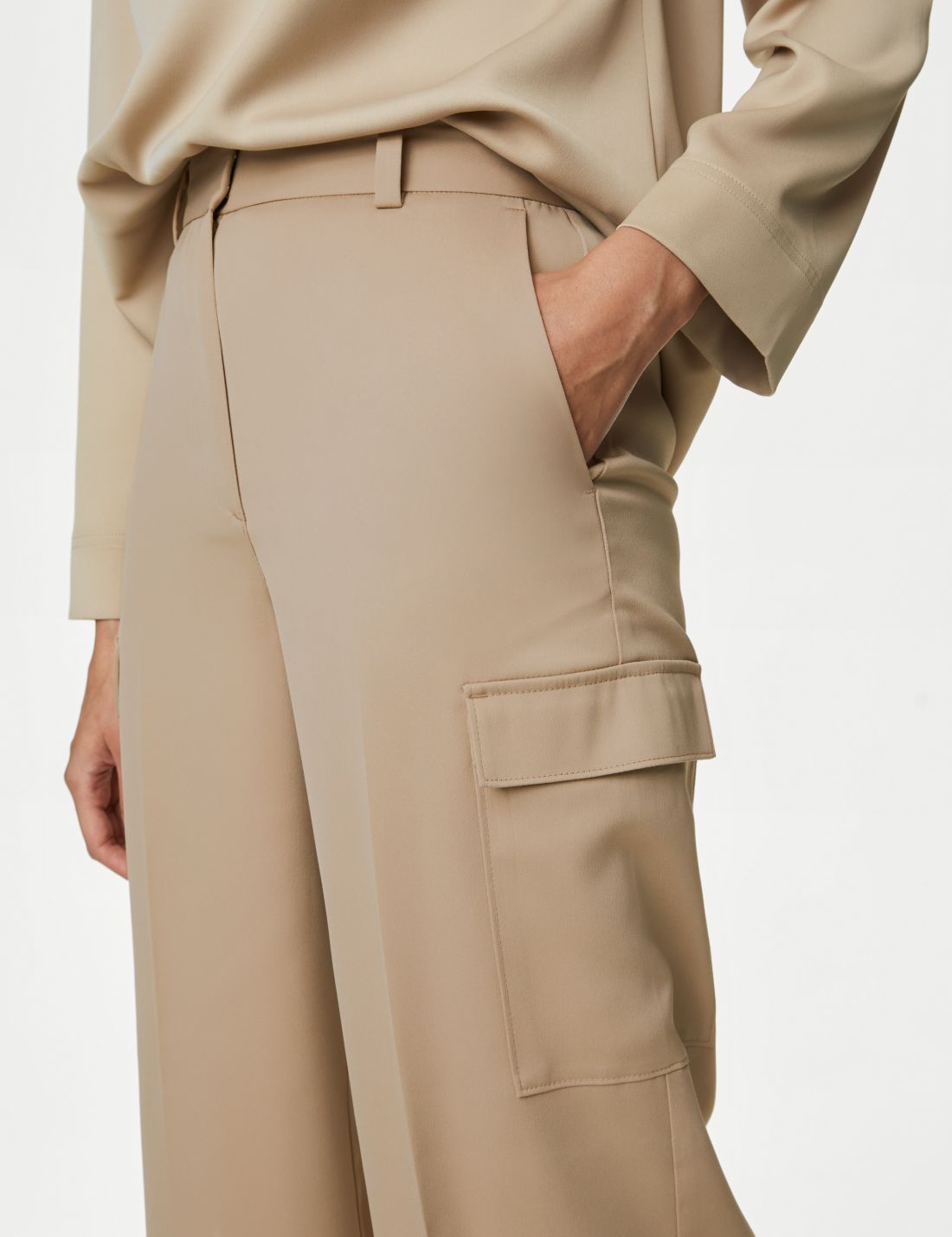 Wide Leg Saten Kargo Pantolon