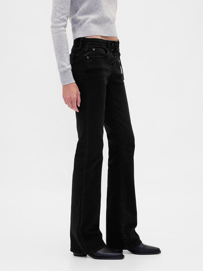 Siyah Low Rise Long & Lean Lace-up Jean Pantolon