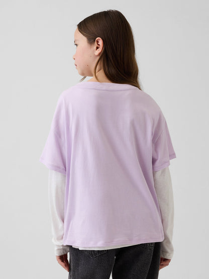 Lila Disney Oversized Flippy Sequins Grafik Baskılı T-shirt