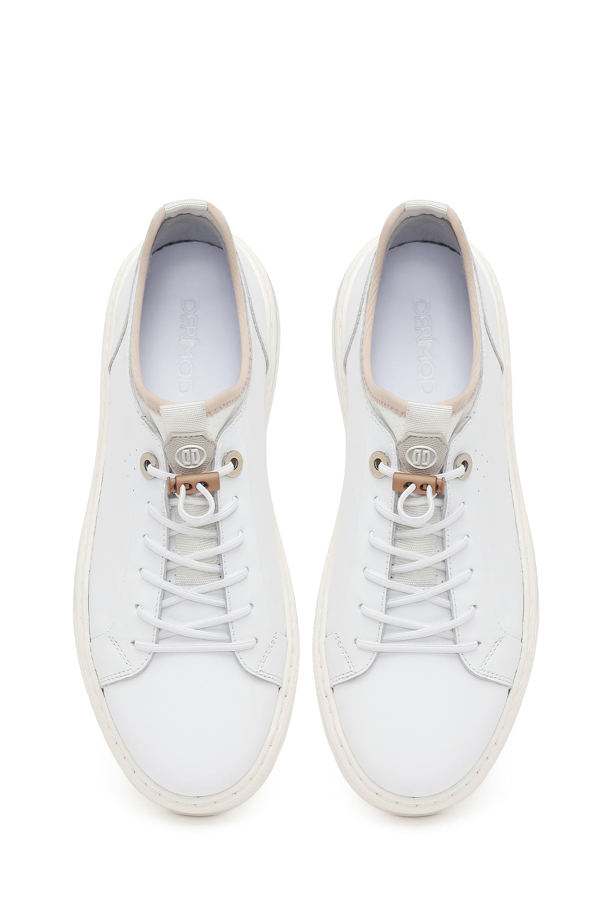 Erkek Beyaz Bağcıklı Kalın Tabanlı Deri Sneaker