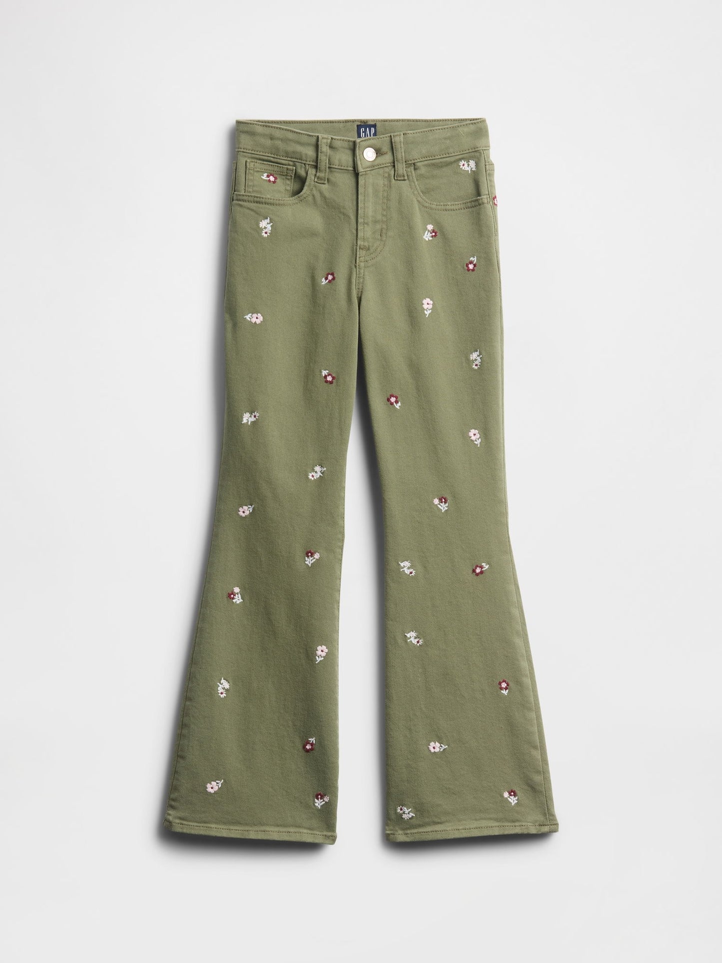 Yeşil High Rise Embroidered '70s Flare Jean Pantolon