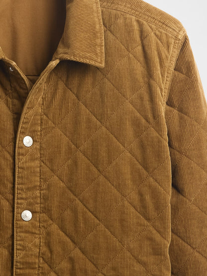 Açık Kahverengi Quilted Corduroy Relaxed Gömlek Ceket