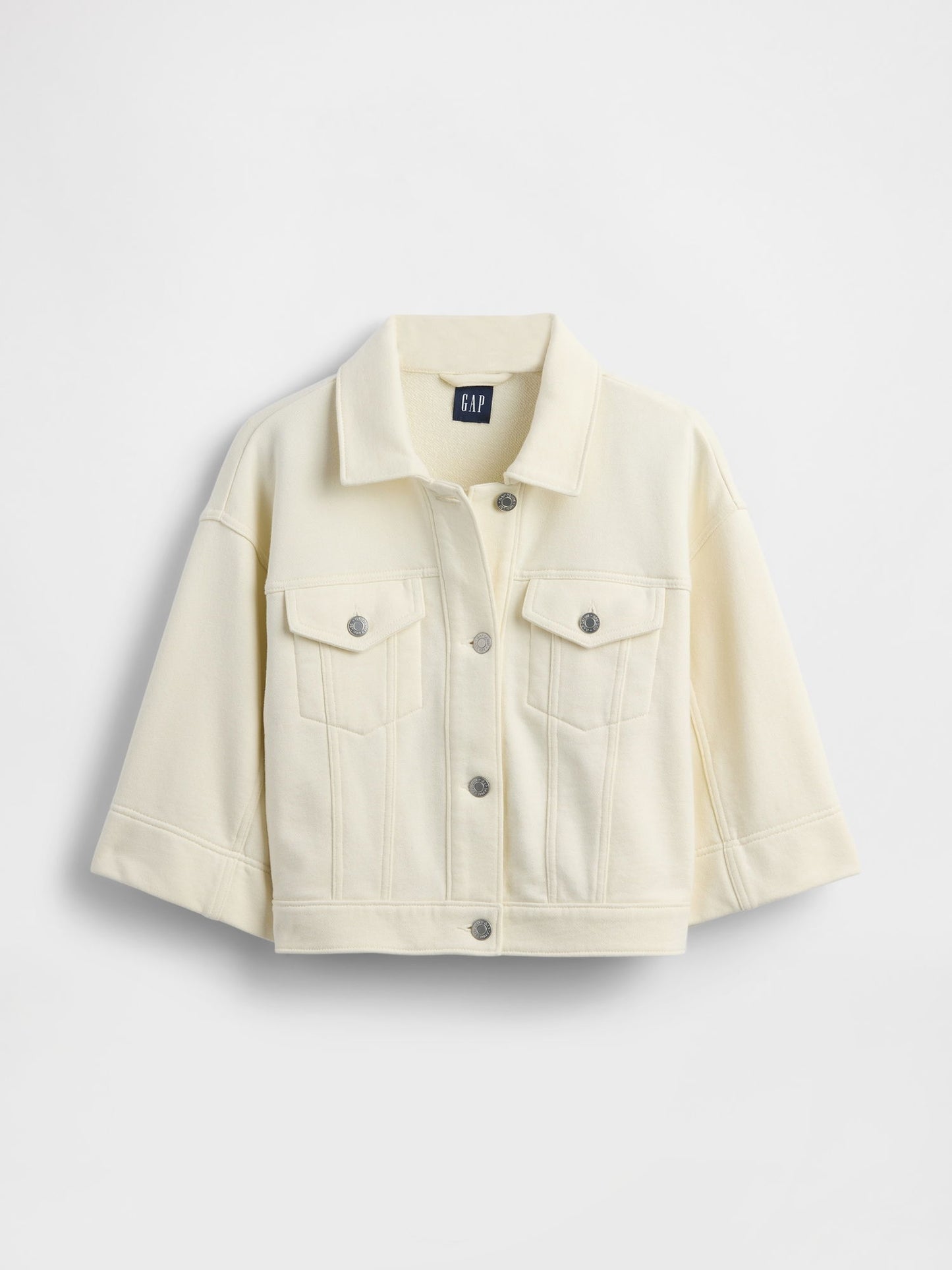 Beyaz Heavyweight Fransız Havlu Kumaş Denim Kısa Ceket