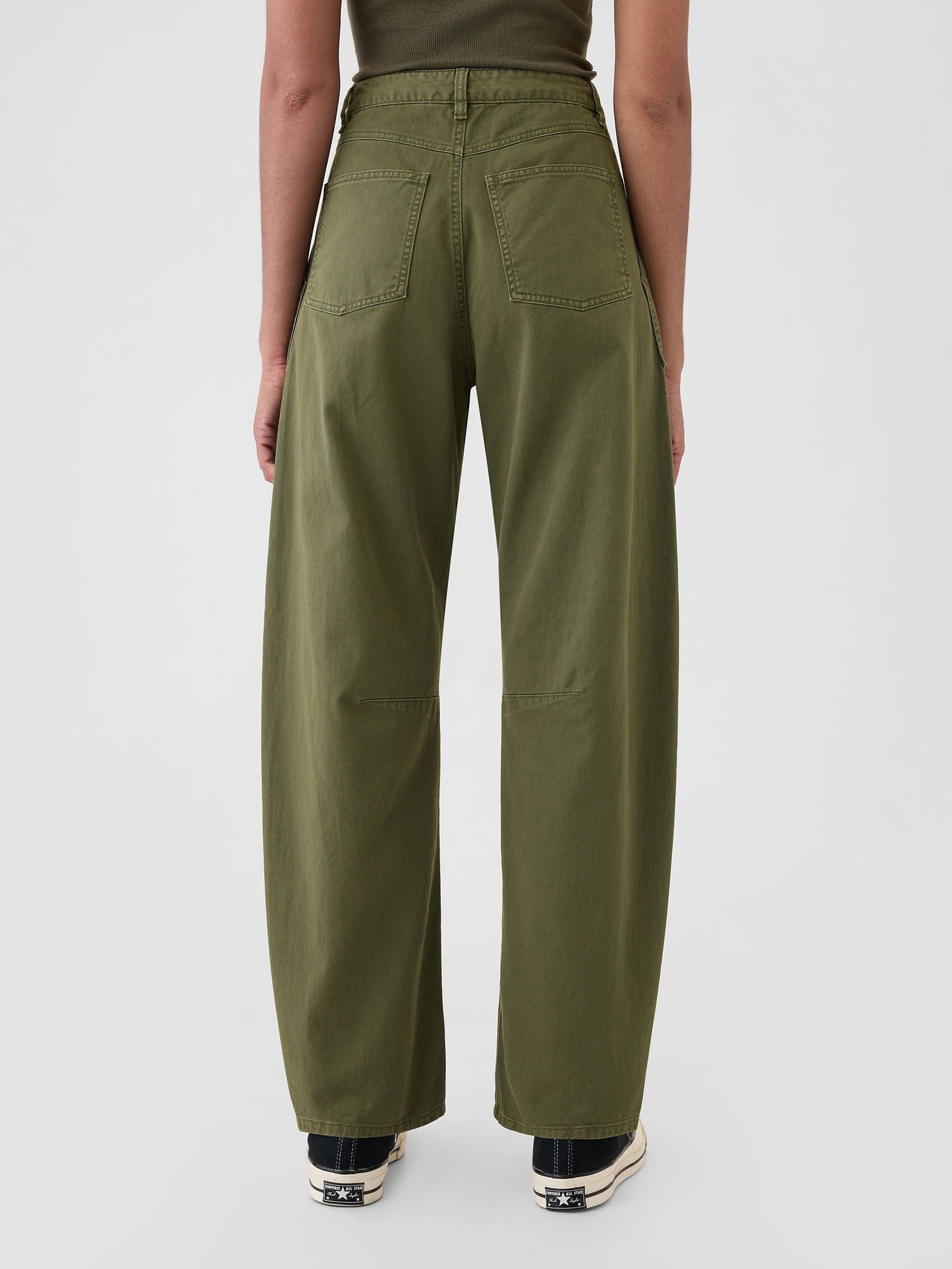 Haki Mid Rise Twill Barrel Pantolon