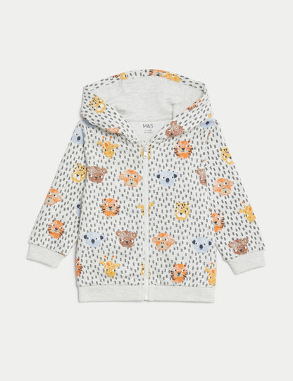 Hayvan Desenli Kapüşonlu Sweatshirt (0-3 Yaş)