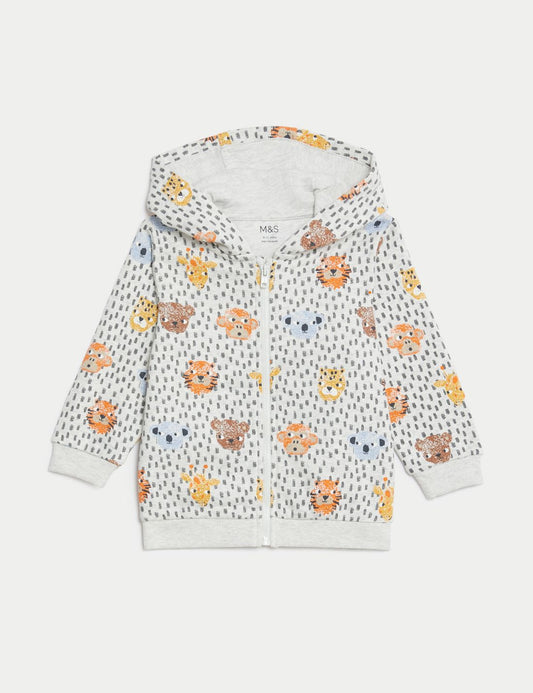 Hayvan Desenli Kapüşonlu Sweatshirt (0-3 Yaş)