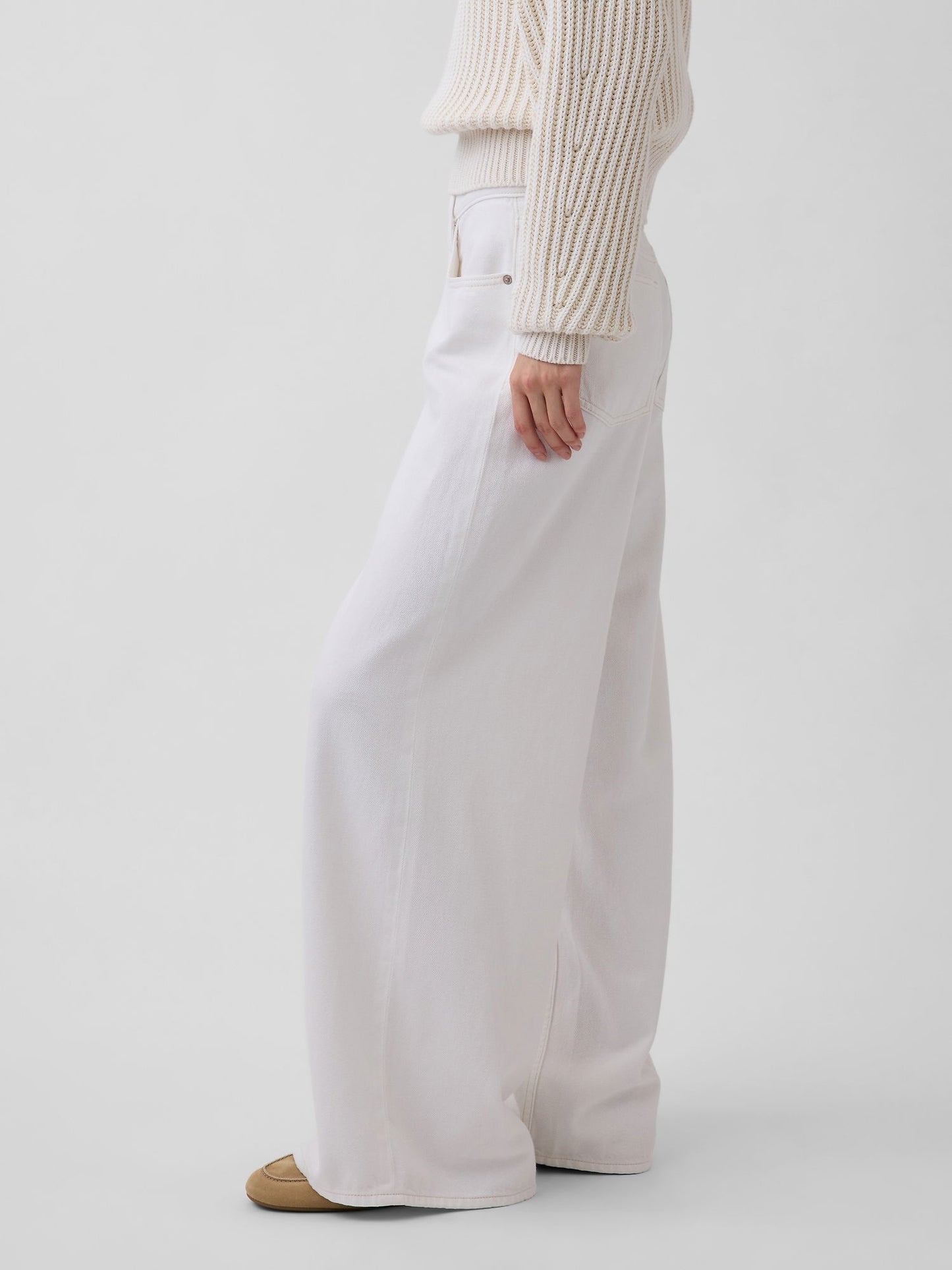 Beyaz Low Rise Ultrasoft Extra Baggy Jean Pantolon