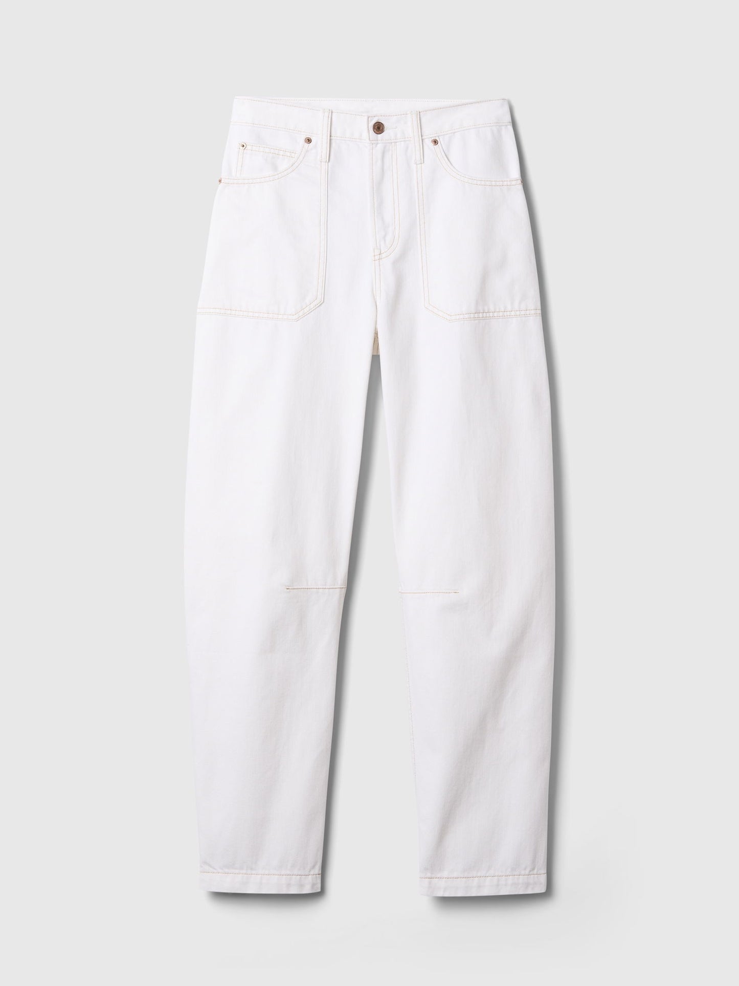 Beyaz High Rise Barrel Carpenter Jean Pantolon