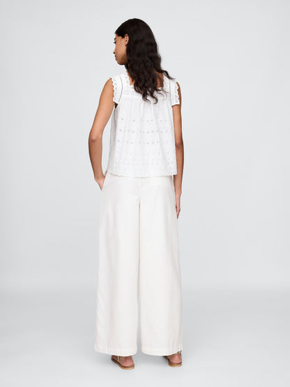 Beyaz Gap × Dôen High Rise Pileli Pantolon