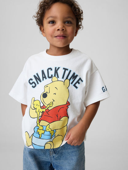 Beyaz Winnie The Pooh Oversized Grafik Baskılı T-shirt