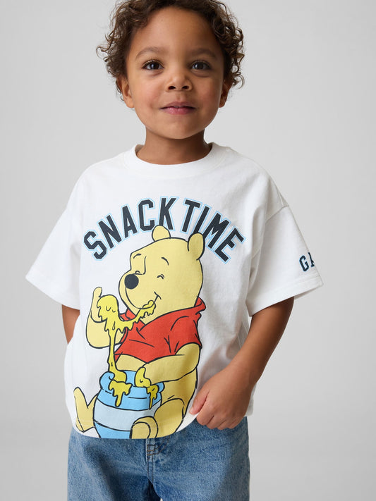 Beyaz Winnie The Pooh Oversized Grafik Baskılı T-shirt
