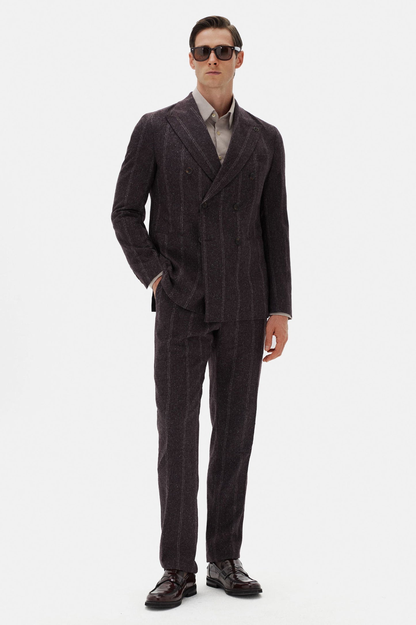 Damat Regular Fit Bordo Çizgili Ipek-yün-kaşmir Karışımlı Takim Elbise