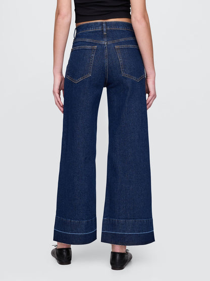 Lacivert High Stride Wide-leg Ankle Jean Pantolon