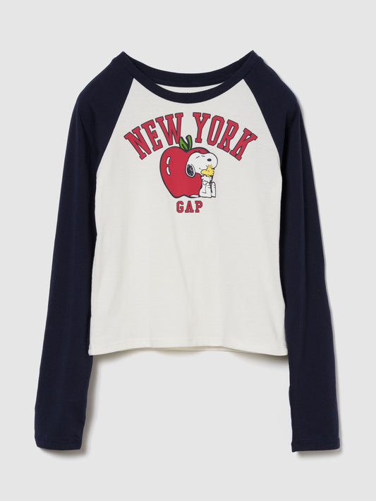 Lacivert Snoopy Logo Uzun Kollu T-shirt