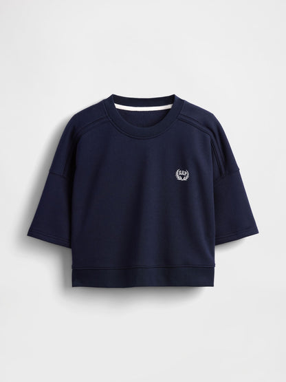 Lacivert Vintagesoft Dirsek Kolu Kısa Sweatshirt