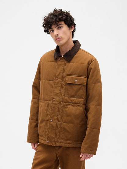 Açık Kahverengi Relaxed Quilted Kanvas Utility Ceket