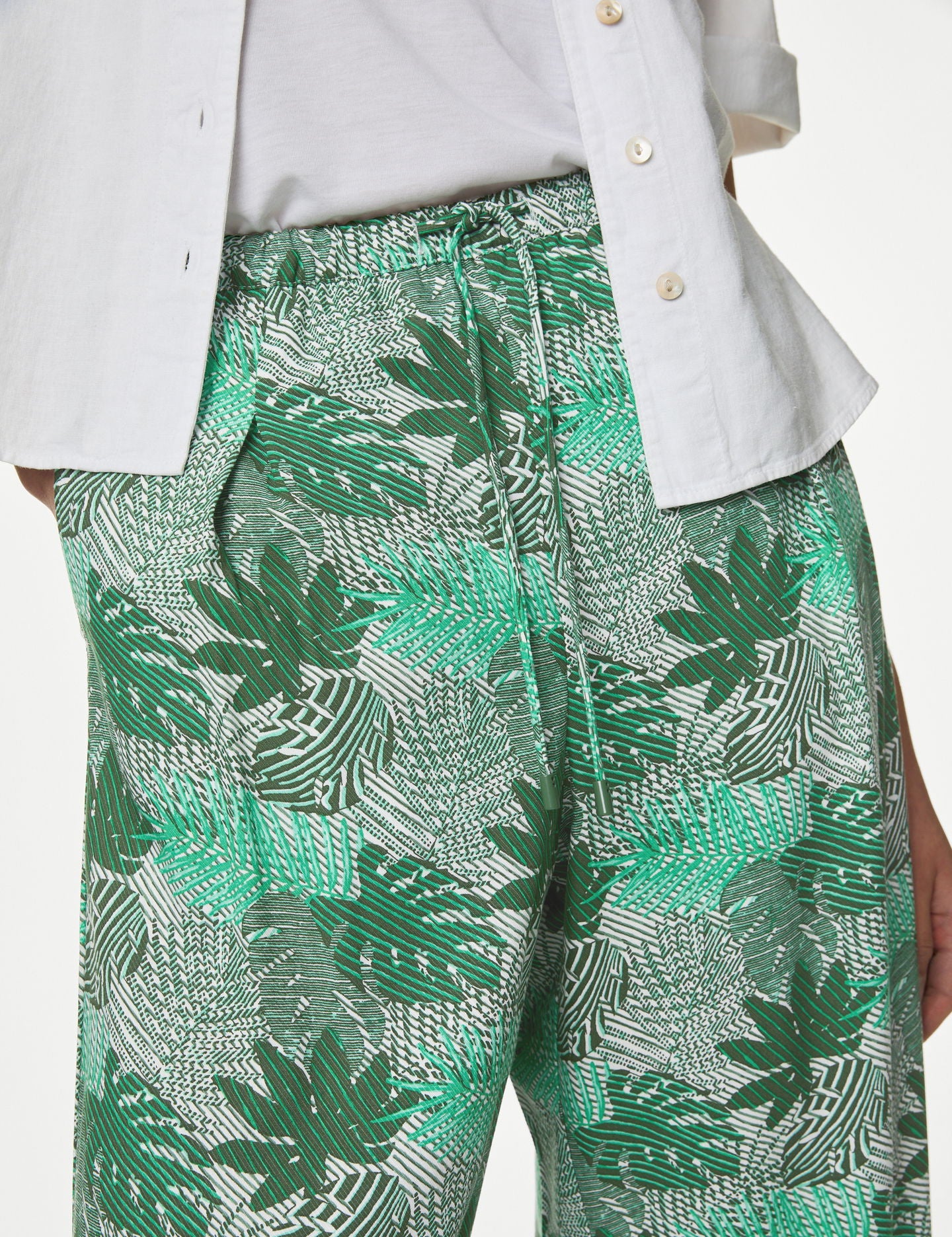 Yüksek Bel Desenli Crop Wide Leg Pantolon