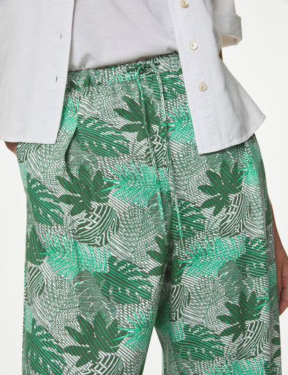 Yüksek Bel Desenli Crop Wide Leg Pantolon