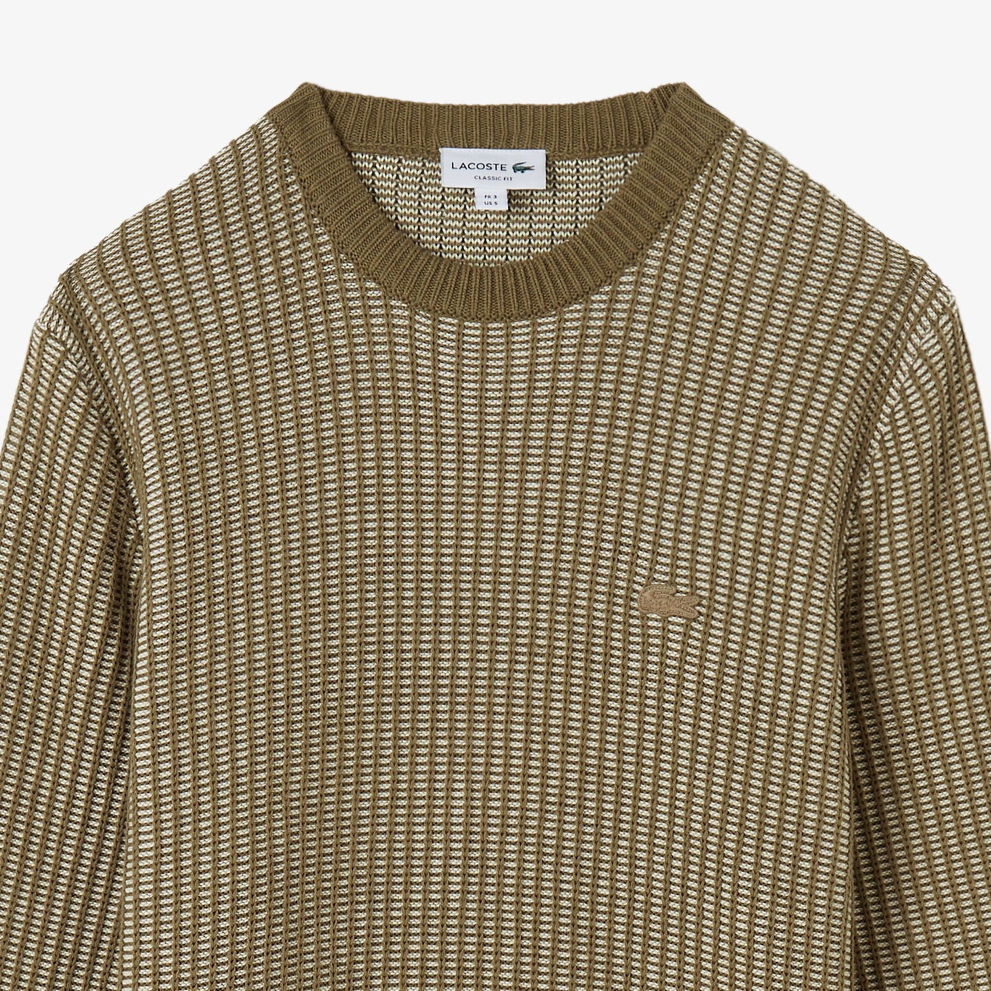 Lacoste Erkek Classic Fit Bisiklet Yaka Desenli Haki Kazak