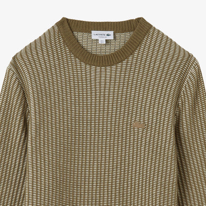 Lacoste Erkek Classic Fit Bisiklet Yaka Desenli Haki Kazak