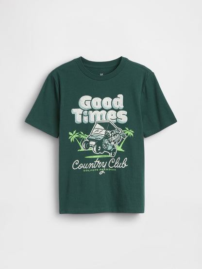Koyu Yeşil Grafik Baskılı T-shirt
