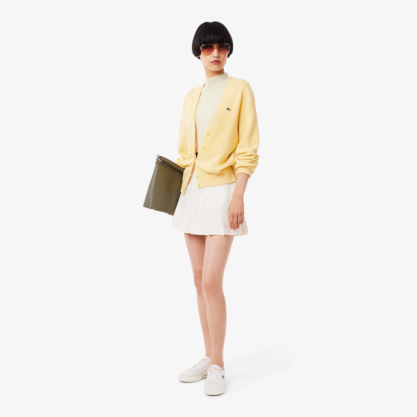 Lacoste Kadın Slim Fit Dik Yaka Beyaz Kazak