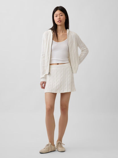 Beyaz 100% Pamuk Cable-knit Mini Şort