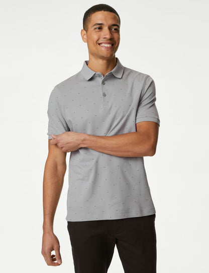 Saf Pamuklu Desenli Polo Yaka T-shirt