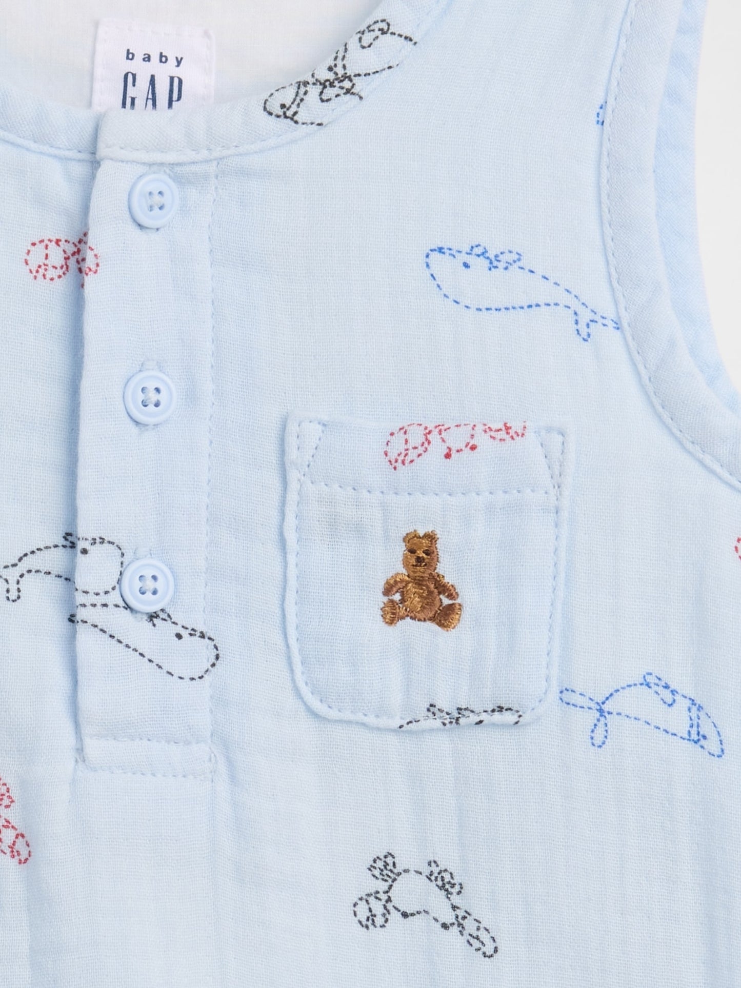 Mavi Pamuk Gauze Henley Cepli Kolsuz Bodysuit