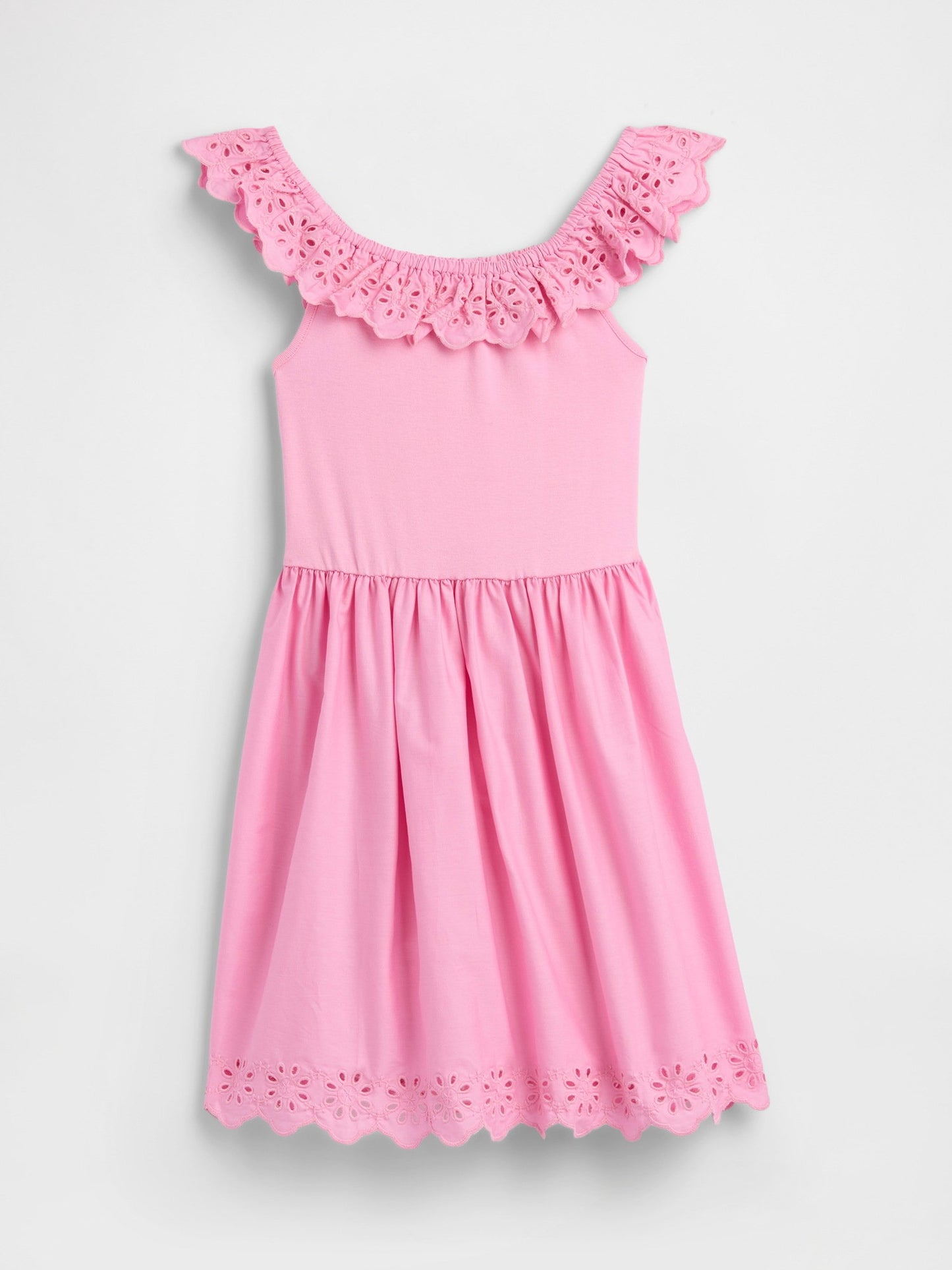 Pembe Kids Eyelet Volan Elbise