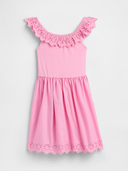 Pembe Kids Eyelet Volan Elbise
