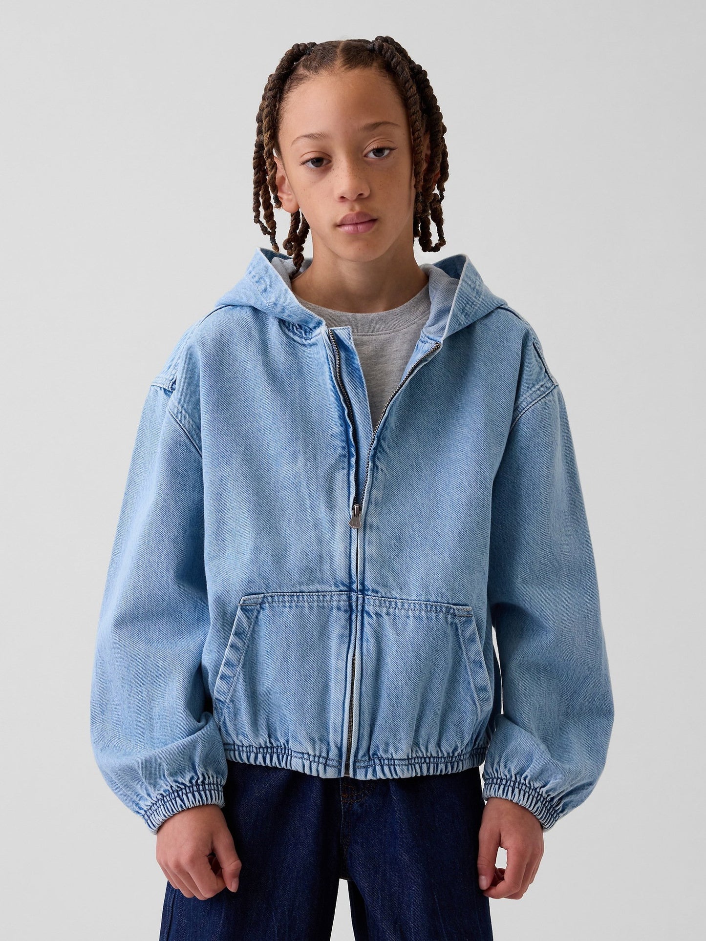 Açık Mavi Çocuklar Denim Relaxed Kapüşonlu Ceket