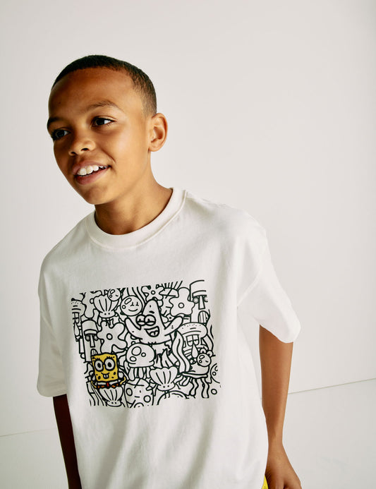 Saf Pamuk Spongebob X Doodle boy T-shirt (2-16 Yaş)