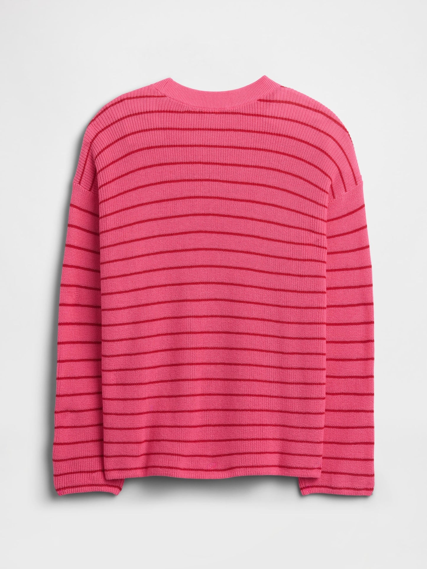 Pembe Oversized Çizgili Shaker Örgü Kazak
