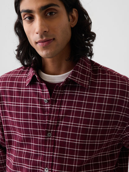 Bordo Relaxed Crop Straight-hem Oxford Gömlek