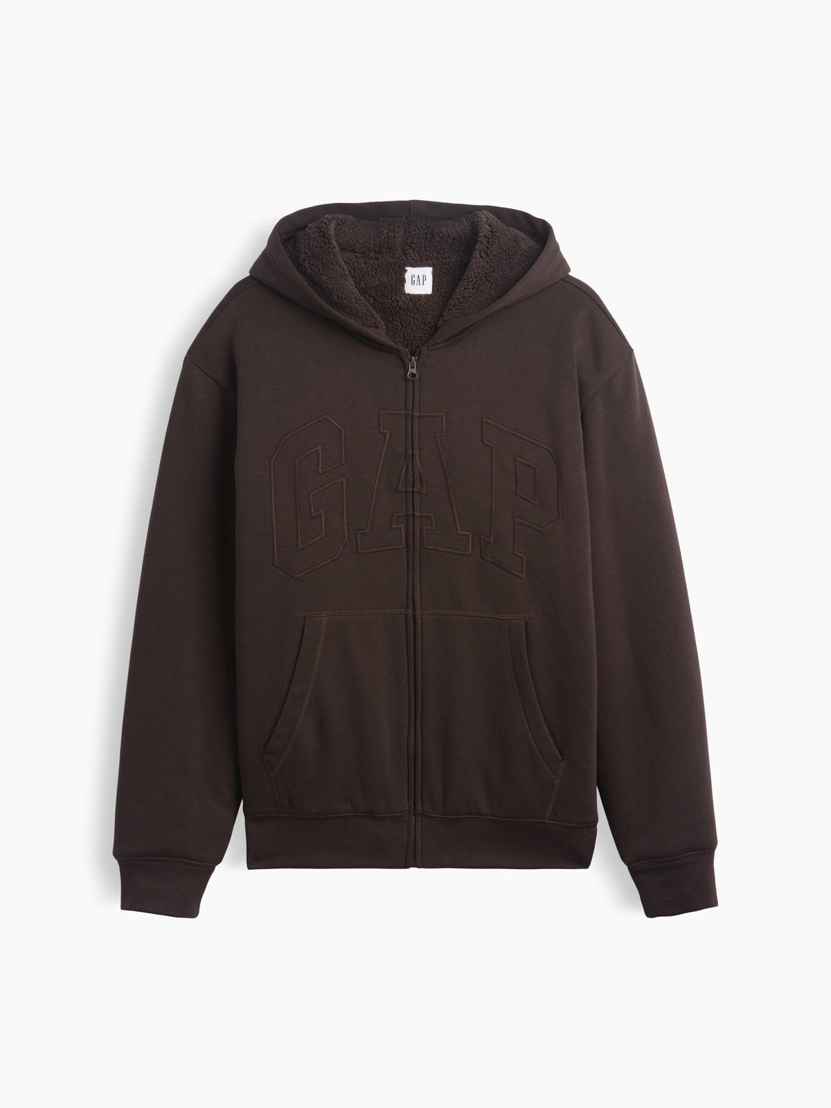 Kahverengi Relaxed Gap Logo Sherpa Astarlı Fermuarlı Sweatshirt