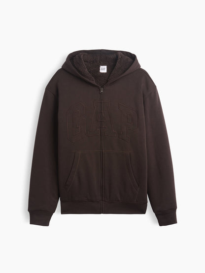 Kahverengi Relaxed Gap Logo Sherpa Astarlı Fermuarlı Sweatshirt