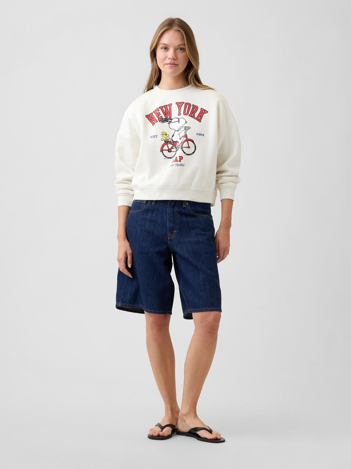Kırık Beyaz Peanuts Oversized Wedge Bisiklet Yaka Sweatshirt