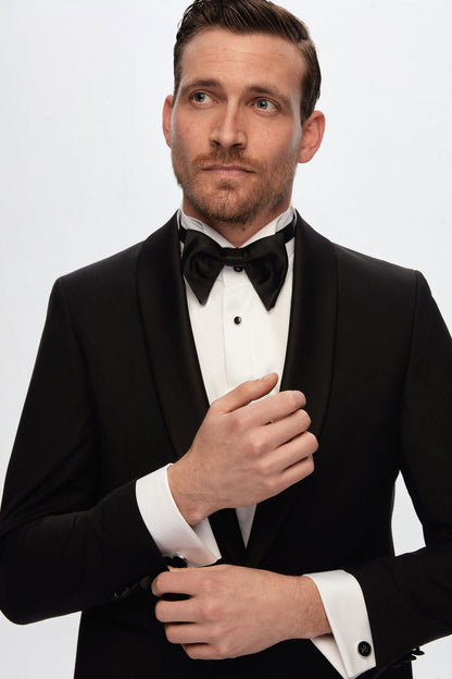 Damat Slim Fit Siyah Düz Damatlık &amp; Smokin Takim