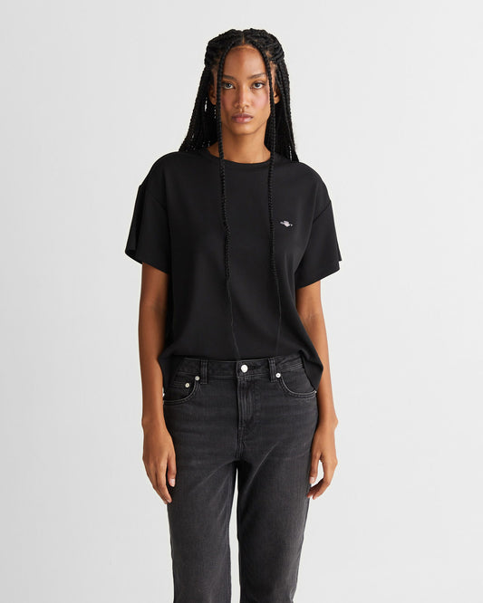 Gant Kadın Siyah Regular Fit Bisiklet Yaka T-shirt