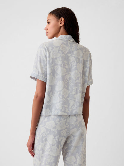 Gri Keten Karışımlı Pijama Üstü