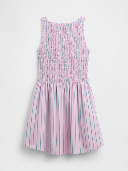 Pembe Smocked Boatneck Mini Elbise
