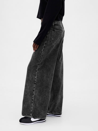 Siyah Mid Rise Ultrasoft Baggy Jean Pantolon