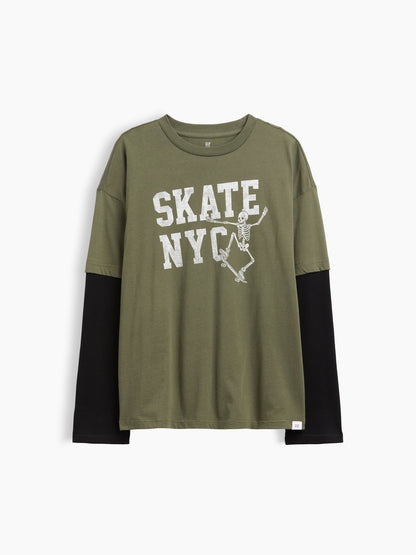 Haki Relaxed Grafik Baskılı T-shirt